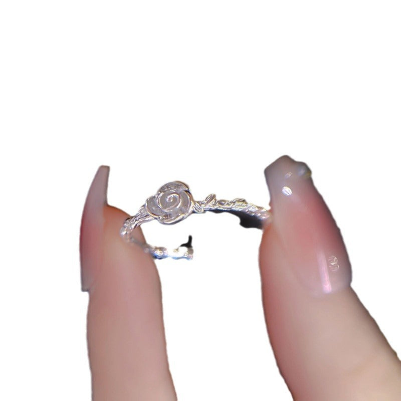 Thorn Rose Ring Women's ins Niche Design High-end Light Luxury Plain Silver Exquisite Sweet Adjustable Diet Ring