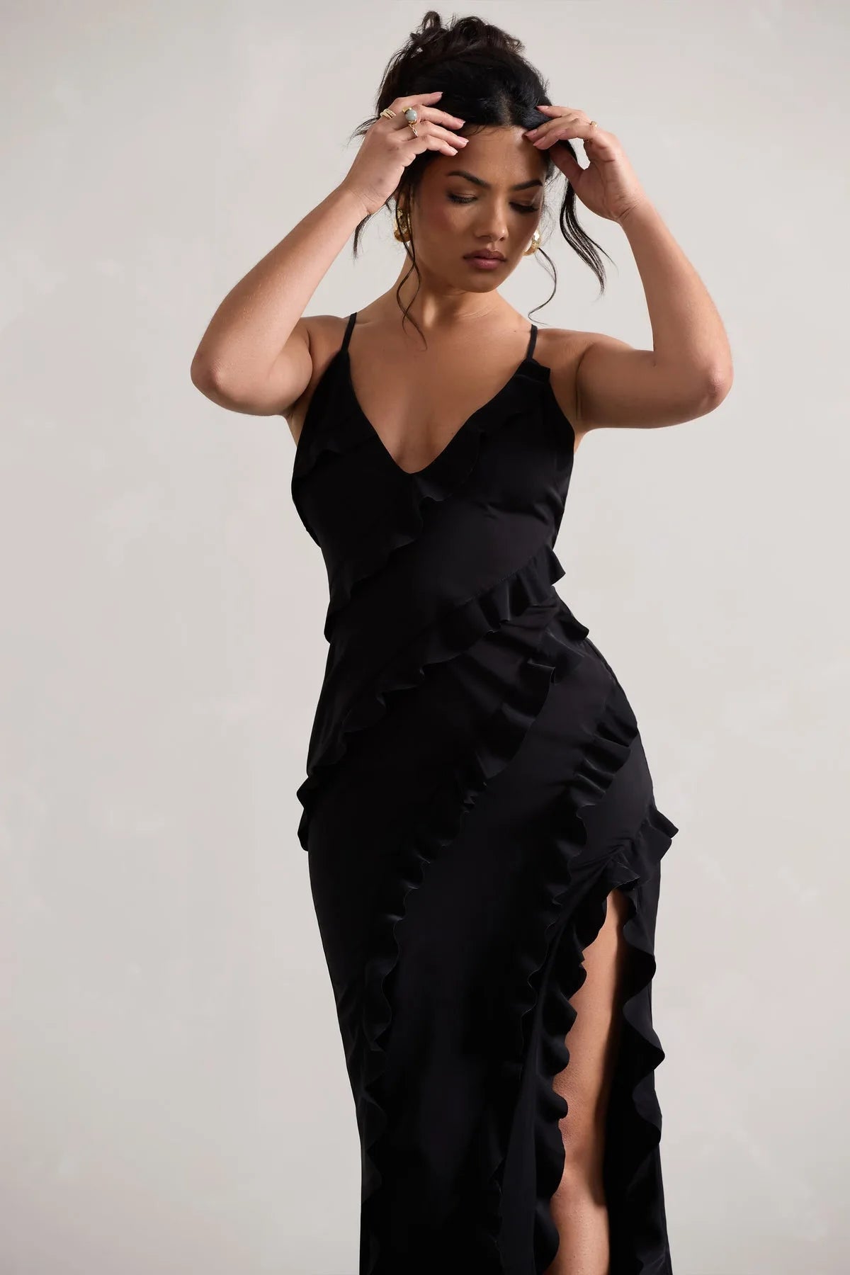 Sexy Ruffles Sling Maxi Dress Women Sleeveless Backless V-neck Party Evening Dresses French Summer Lady Elegant Slim Split Robes