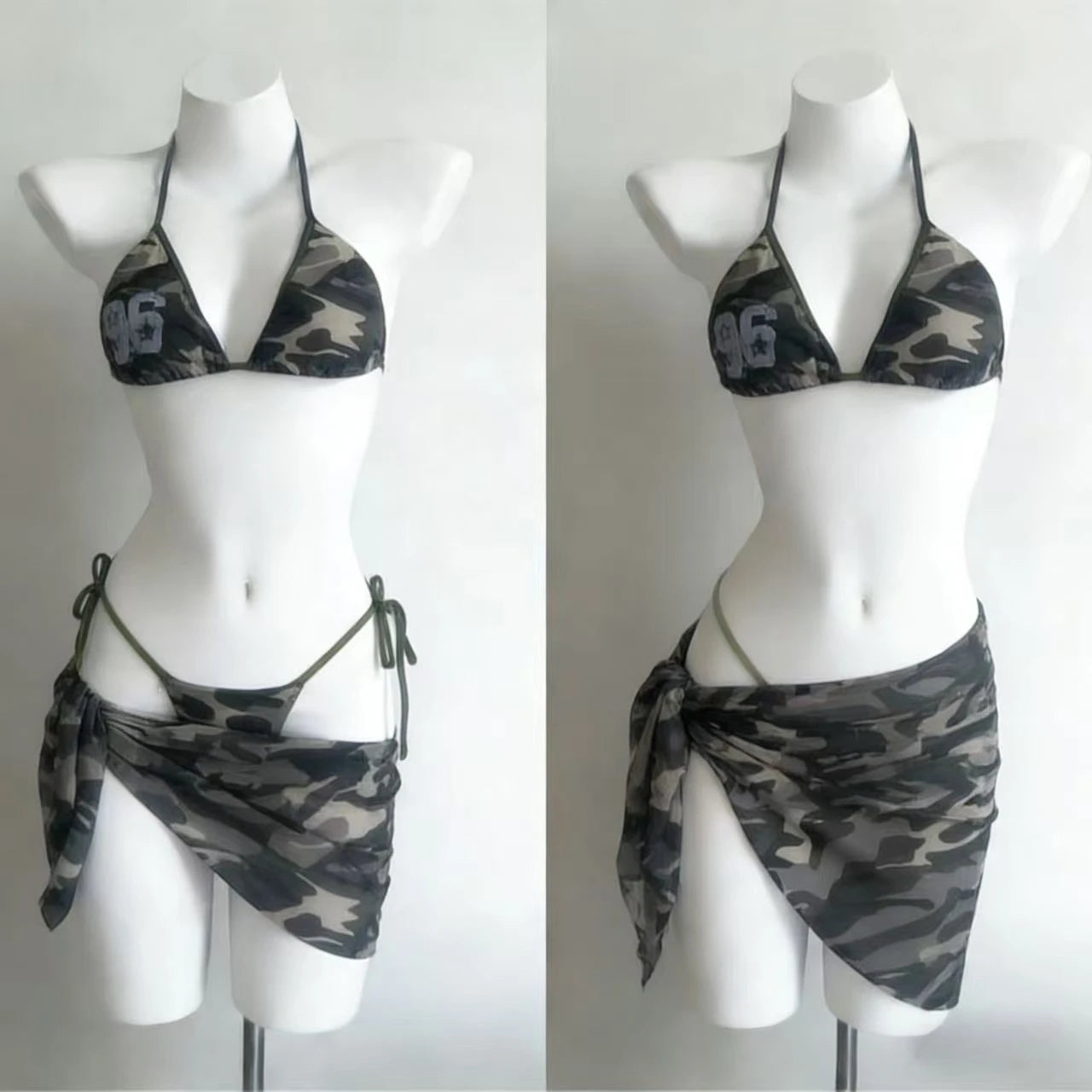 Trendy 2026 Print High Waist Fairy Sexy Sweet 4-Piece Bikini Set - Women's Split Swimwear Beach Vacation Summer Party & Holiday