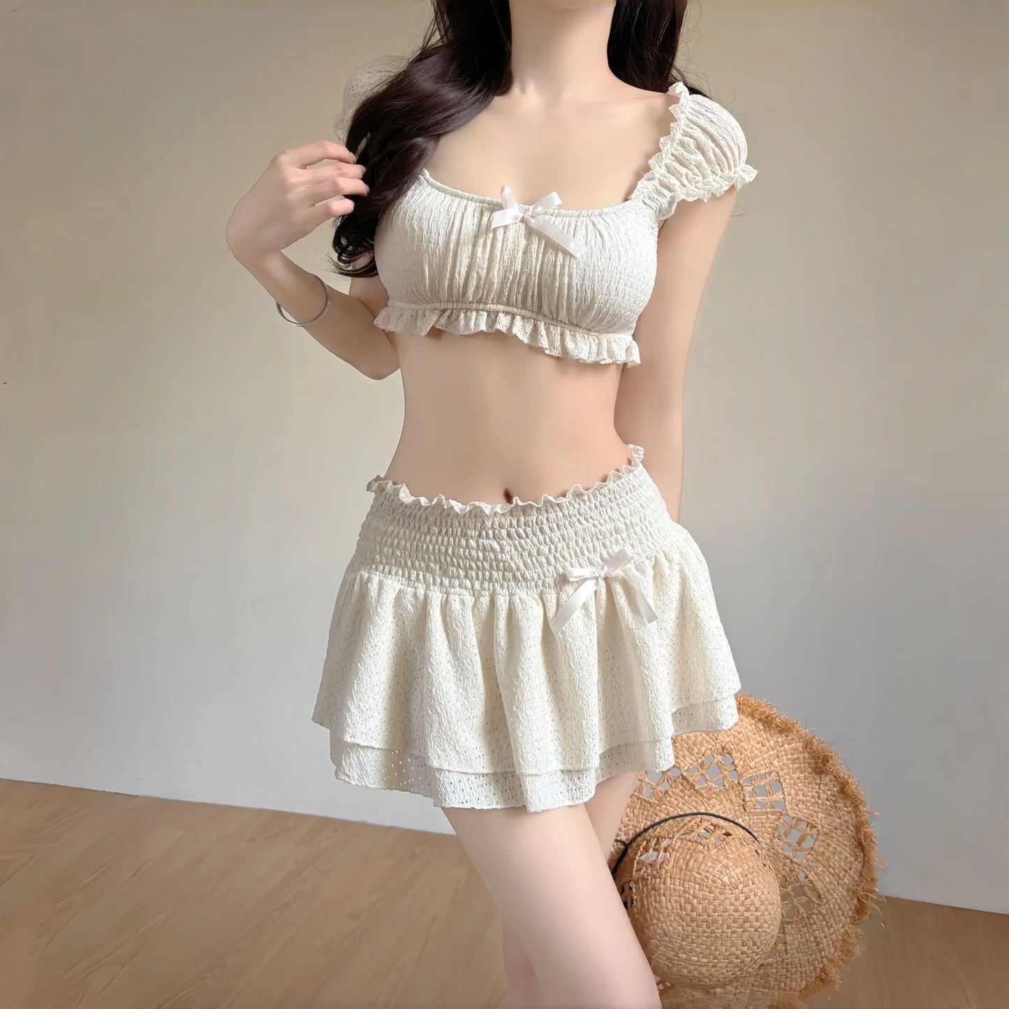 Y2k Harajuku Bikini Sweet 2 Piece Sets Elegant Slim Swimsuit 2000s Swimwear Vintage Beachwear Beach Party Style Swimsuit Women