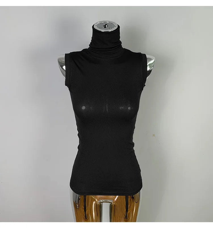Women's Sexy Solid Halter Crop Top Sleeveless Turtleneck Camisole Summer Casual Fashion Tube Vest