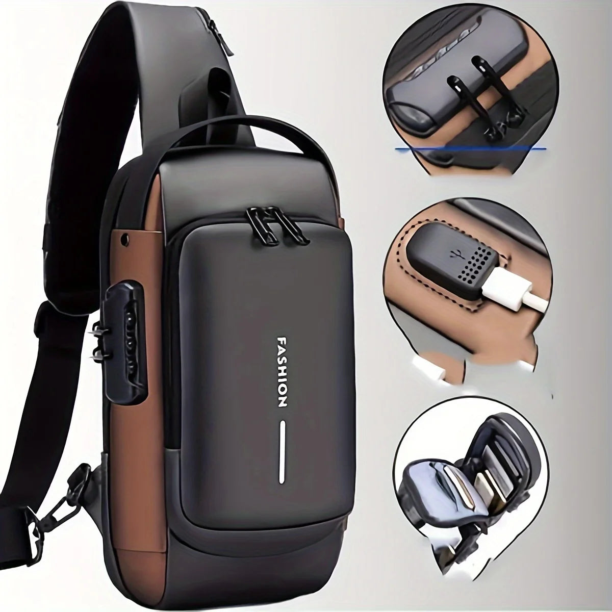 Men's Anti-Theft Password Lock Chest Bag Durable Fabric Adjustable Shoulder Strap Fashion Motorcycle Leisure Sport Crossbody Bag