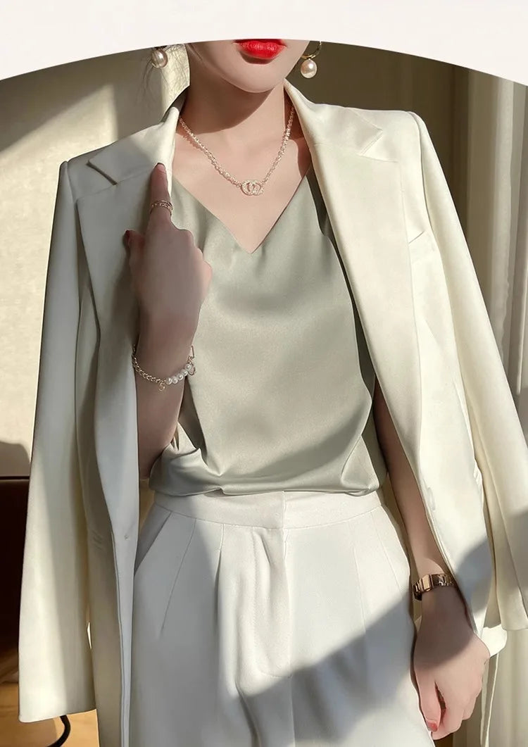Silk Satin Vest Women's New 2025 Sleeveless V-neck Camisole Acetate Georgette Base Shirt Office Commute Style  Color