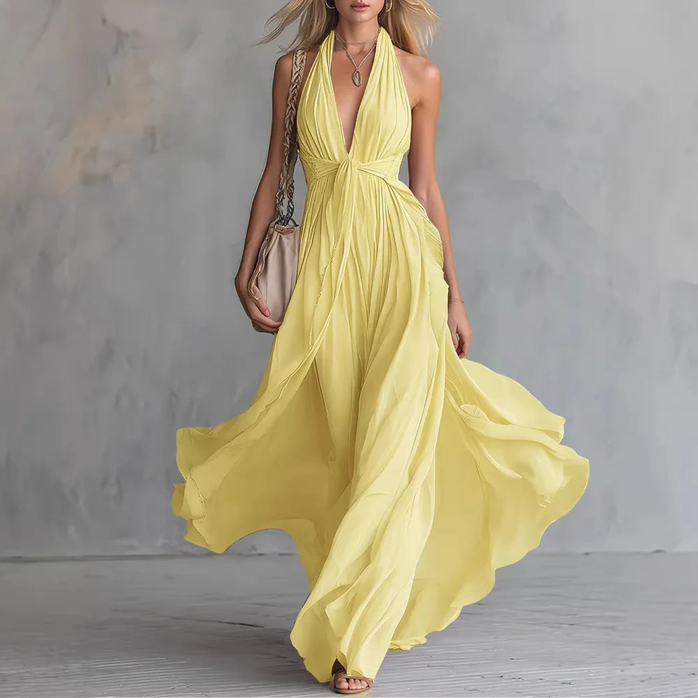 2026 New Women's Sexy Solid Color V-Neck Sleeveless Fitted Dress