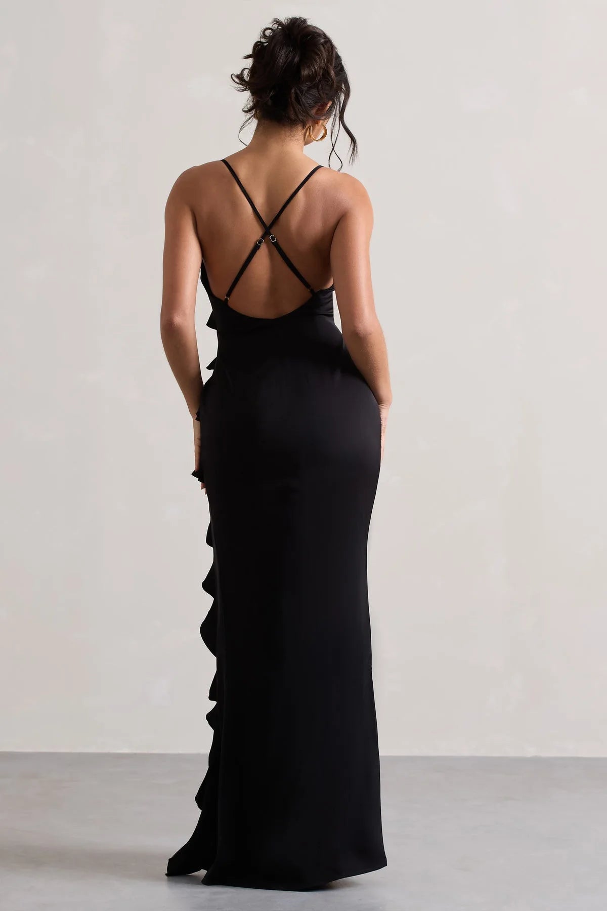 Sexy Ruffles Sling Maxi Dress Women Sleeveless Backless V-neck Party Evening Dresses French Summer Lady Elegant Slim Split Robes