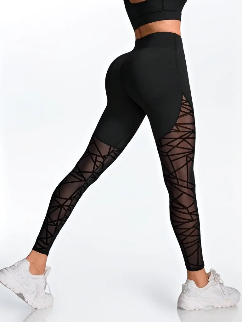 Women's High-Waisted Slim-Fit Pants, Butt-Lifting and Shaping, Casual Sports Elastic Waist Long Pants, Mesh Design