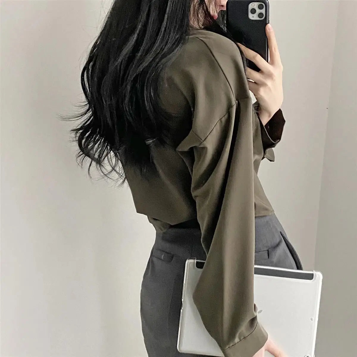 Simple Single Breasted Loose Casual Solid Long Sleeved Shirt And Blouse Office Lady Trend Short Top Simple Elegant White Clothes