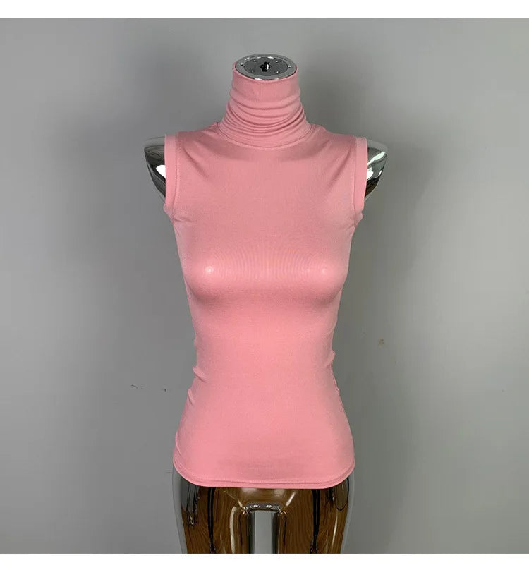 Women's Sexy Solid Halter Crop Top Sleeveless Turtleneck Camisole Summer Casual Fashion Tube Vest