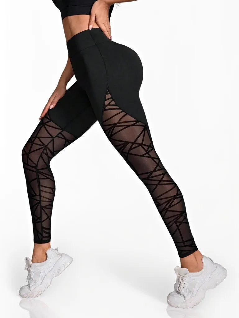 Women's High-Waisted Slim-Fit Pants, Butt-Lifting and Shaping, Casual Sports Elastic Waist Long Pants, Mesh Design