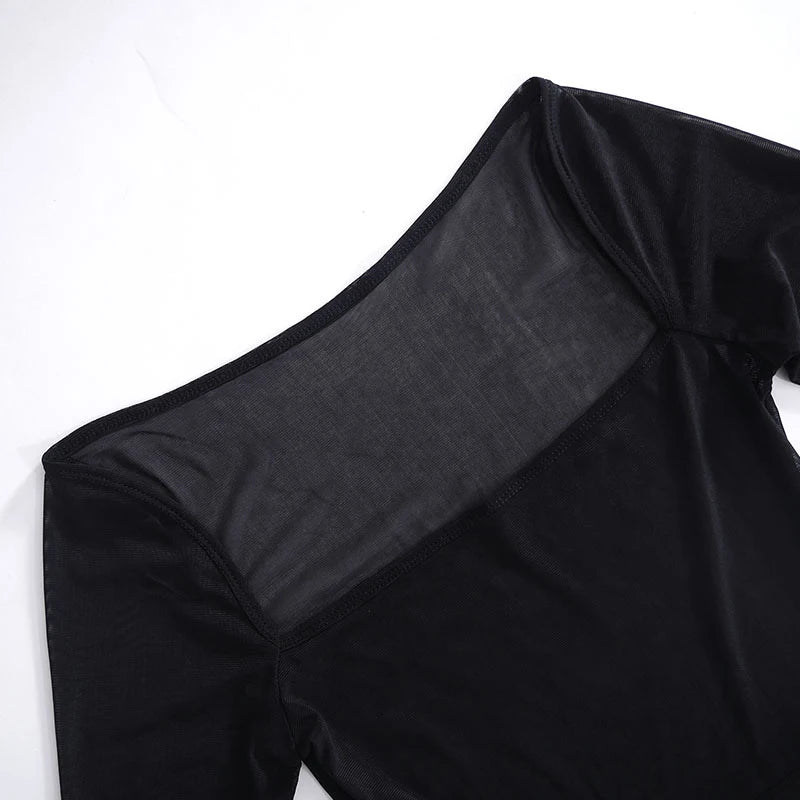 Square Collar Solid Mini Dress For Women Y2k Clothes Gauze Sexi Night Dress Hot Club Outfits Sheer Vestidos De Mujer Long Sleeve