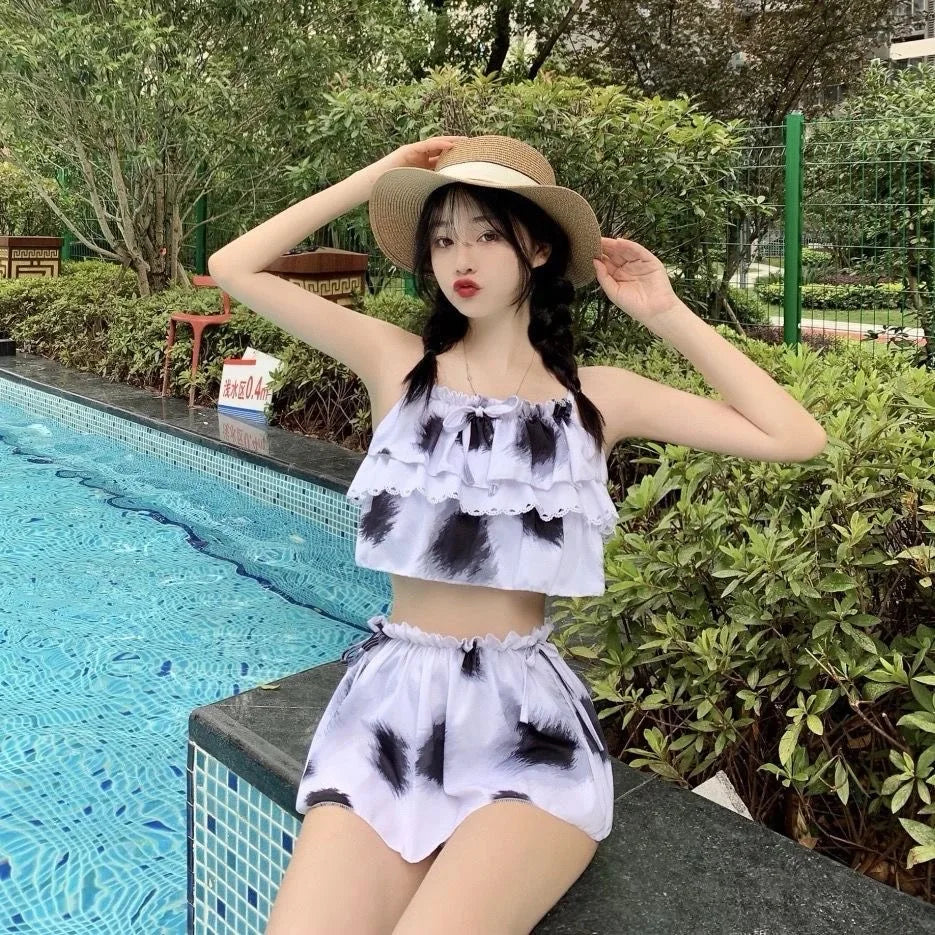 Y2k Harajuku Bikini Sweet 2 Piece Sets Elegant Slim Swimsuit 2000s Swimwear Vintage Beachwear Beach Party Style Swimsuit Women