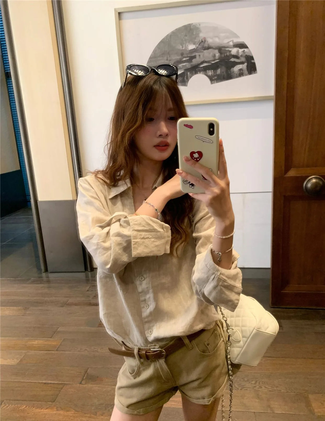 Women Old Money Linen Shirt Lapel V Neck Roll Tab Sleeve Loose Oversized Sun Protection Casual Blouse Summer Tops