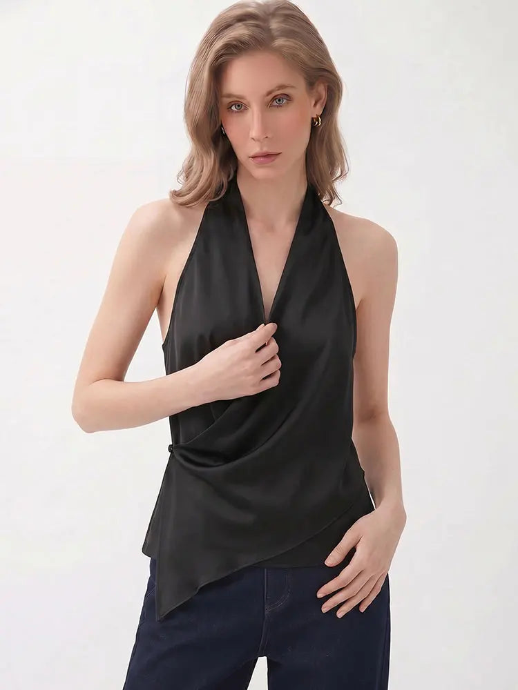 HH Minimalist Womens Backless Sleeveless Halter Top V Neck Casual Office Workwear Weekend Sexy Party Vacation Polka Dot Vest