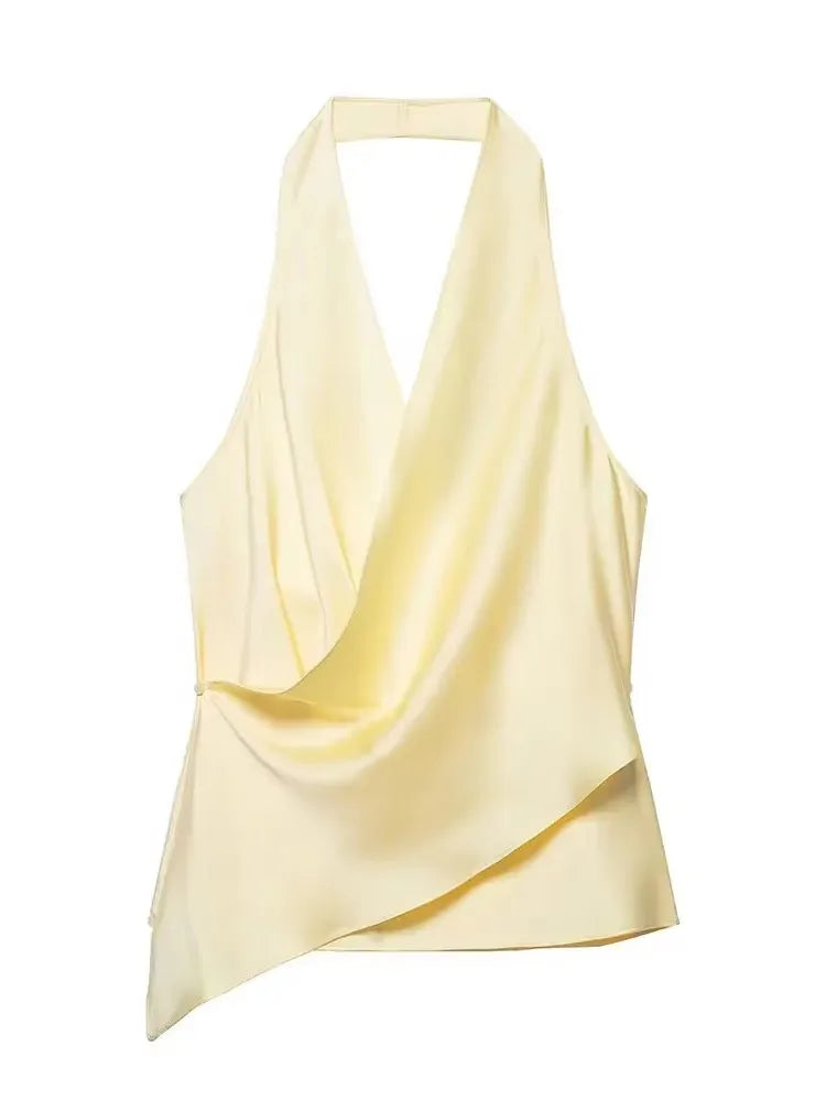 HH Minimalist Womens Backless Sleeveless Halter Top V Neck Casual Office Workwear Weekend Sexy Party Vacation Polka Dot Vest