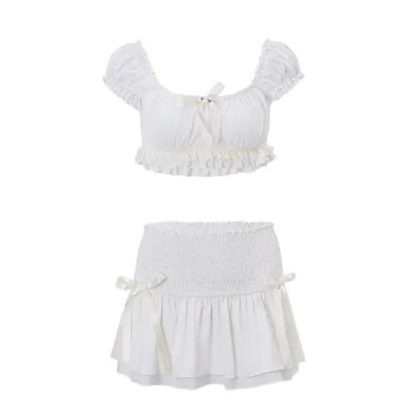 Y2k Harajuku Bikini Sweet 2 Piece Sets Elegant Slim Swimsuit 2000s Swimwear Vintage Beachwear Beach Party Style Swimsuit Women