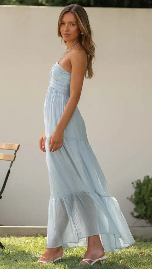 Summer Holiday Long Dresses 2025 Women's Spaghetti Strap V Neck Chic Sleeveless Flowing Dress Vacation Beach Vestidos Para Mujer