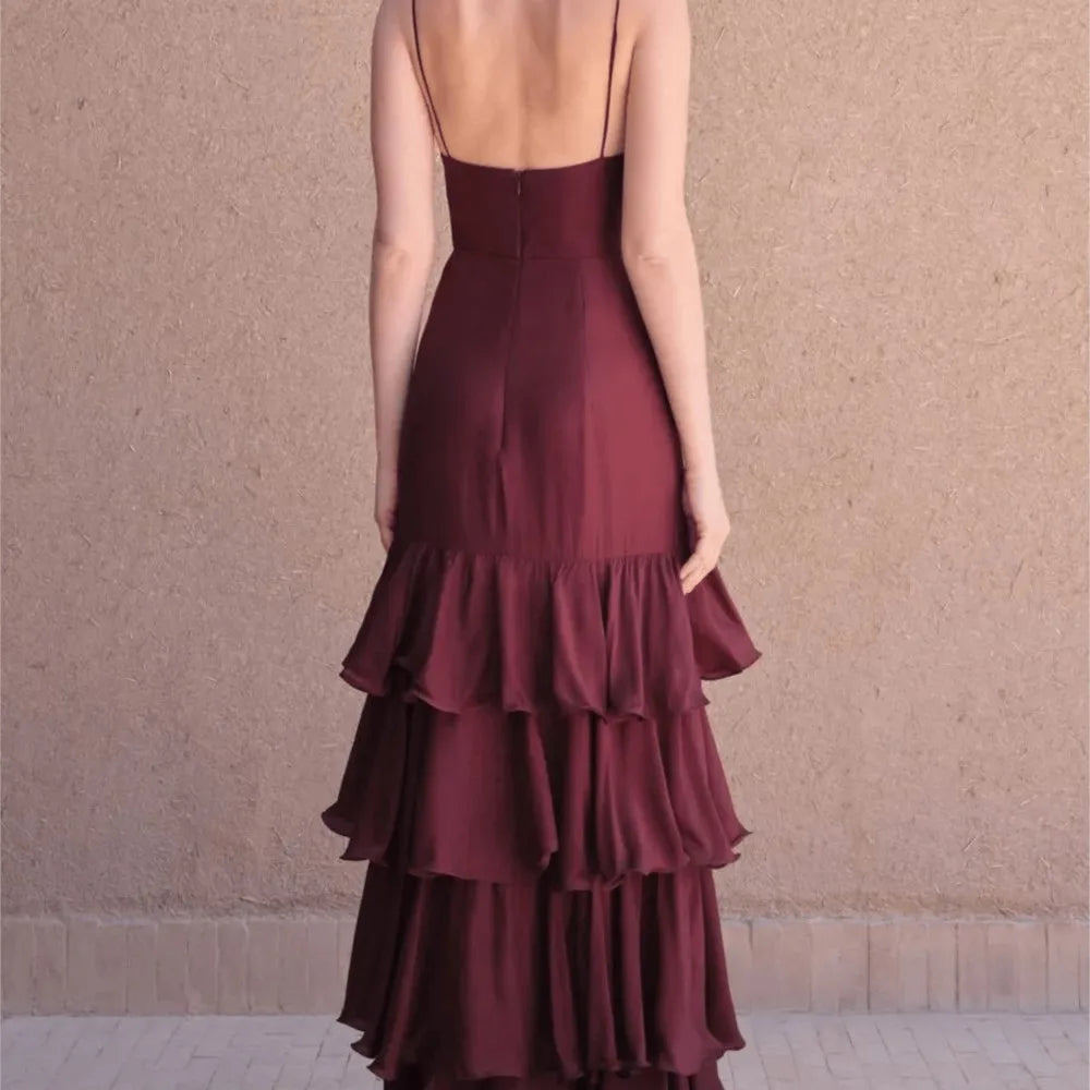 Women's French Deep V Tube Waist Dress Suspender Cake Dress Temperament Simple Style Sexy Solid Color Vestidos Spaghetti Strap