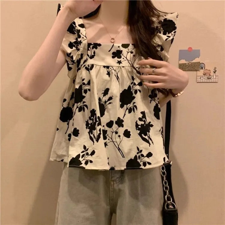 Women's Bow Tie Cami Top Summer Sleeveless Ruffle Hem Crop Top Vibrant Beachwear Loose Fit Casual Blouse