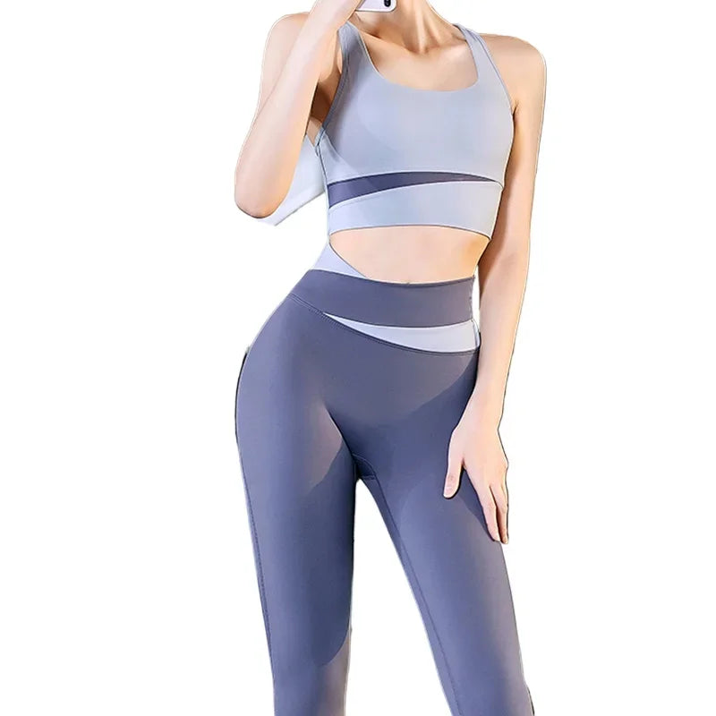 Women Yoga Sets Gym Fitness Suits Shockproof Sports Bra Crop Top High Waist Pants 2 Pcs Tracksuit Lady Butt-lifted Sportswear