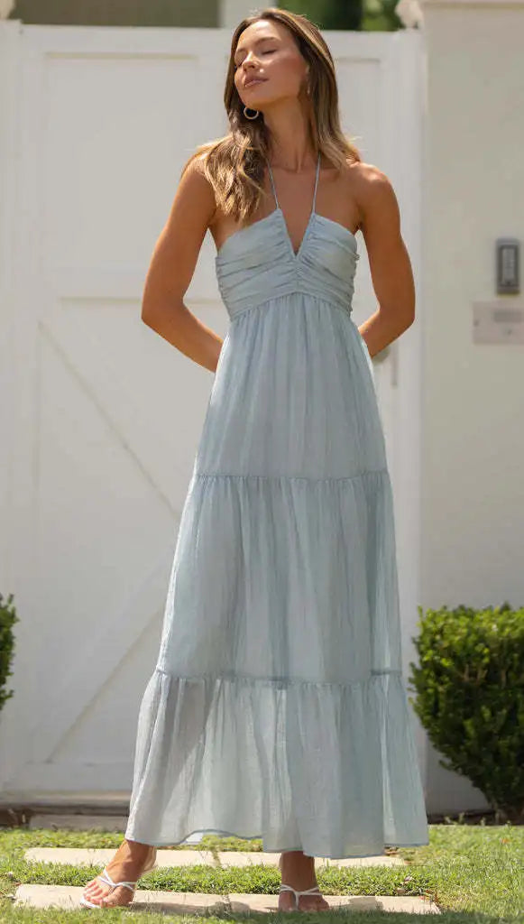 Summer Holiday Long Dresses 2025 Women's Spaghetti Strap V Neck Chic Sleeveless Flowing Dress Vacation Beach Vestidos Para Mujer