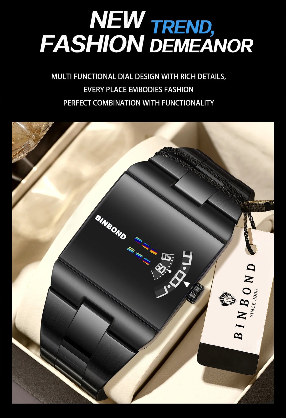 BINBOND Original Design Waterproof Men's Watch Accurate Quartz Watches For Men Luxury Sturdy Sport Wristwatches Casual Reloj