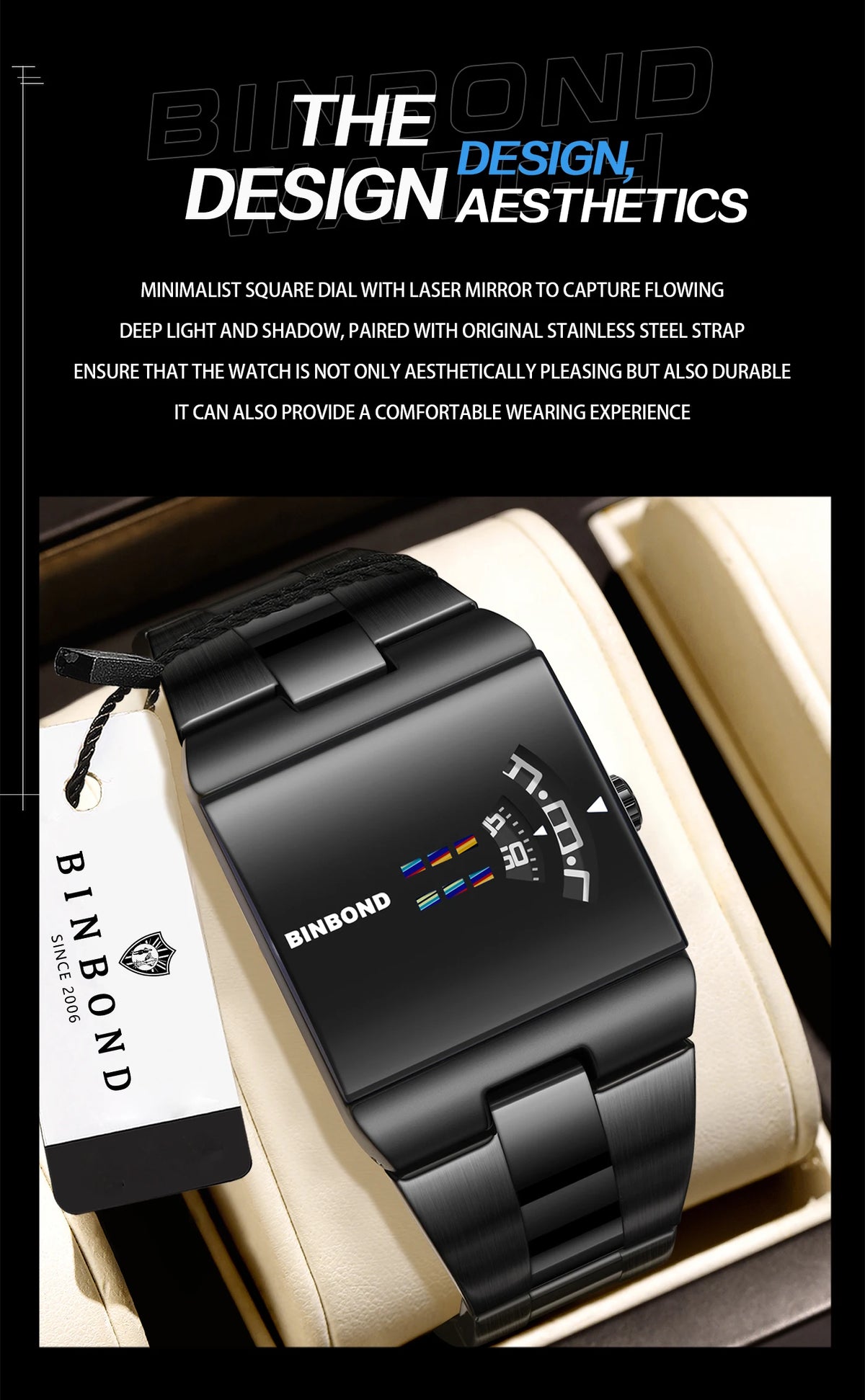 BINBOND Original Design Waterproof Men's Watch Accurate Quartz Watches For Men Luxury Sturdy Sport Wristwatches Casual Reloj