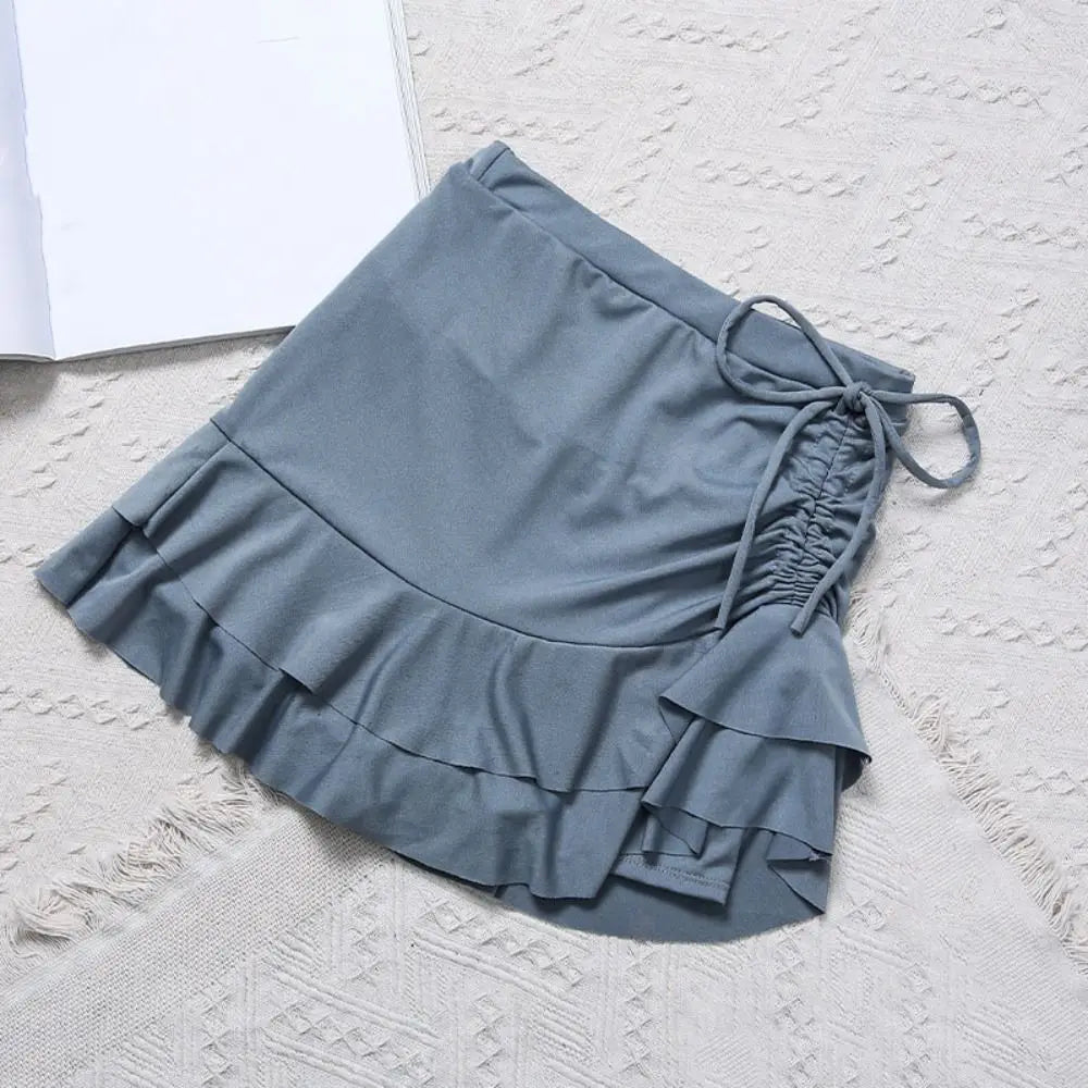 Ins Slim Fit A-line Skirt Swimsuit Off Shoulder Puff Ruffle Lace Ruffled Bathing Suit Beachwear Two Pieces Set Swimwear Swimming
