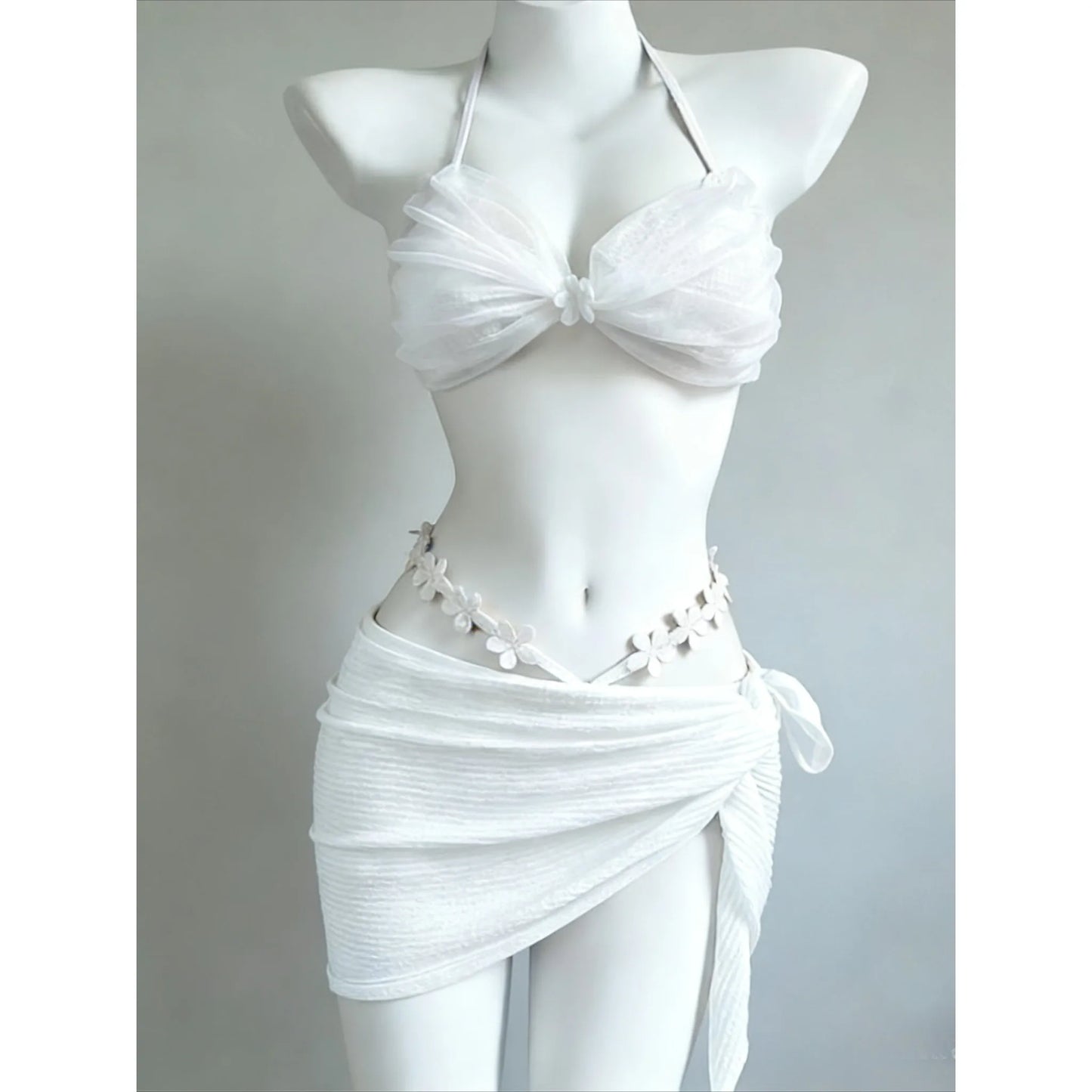 Trendy 2026 Print High Waist Fairy Sexy Sweet 4-Piece Bikini Set - Women's Split Swimwear Beach Vacation Summer Party & Holiday
