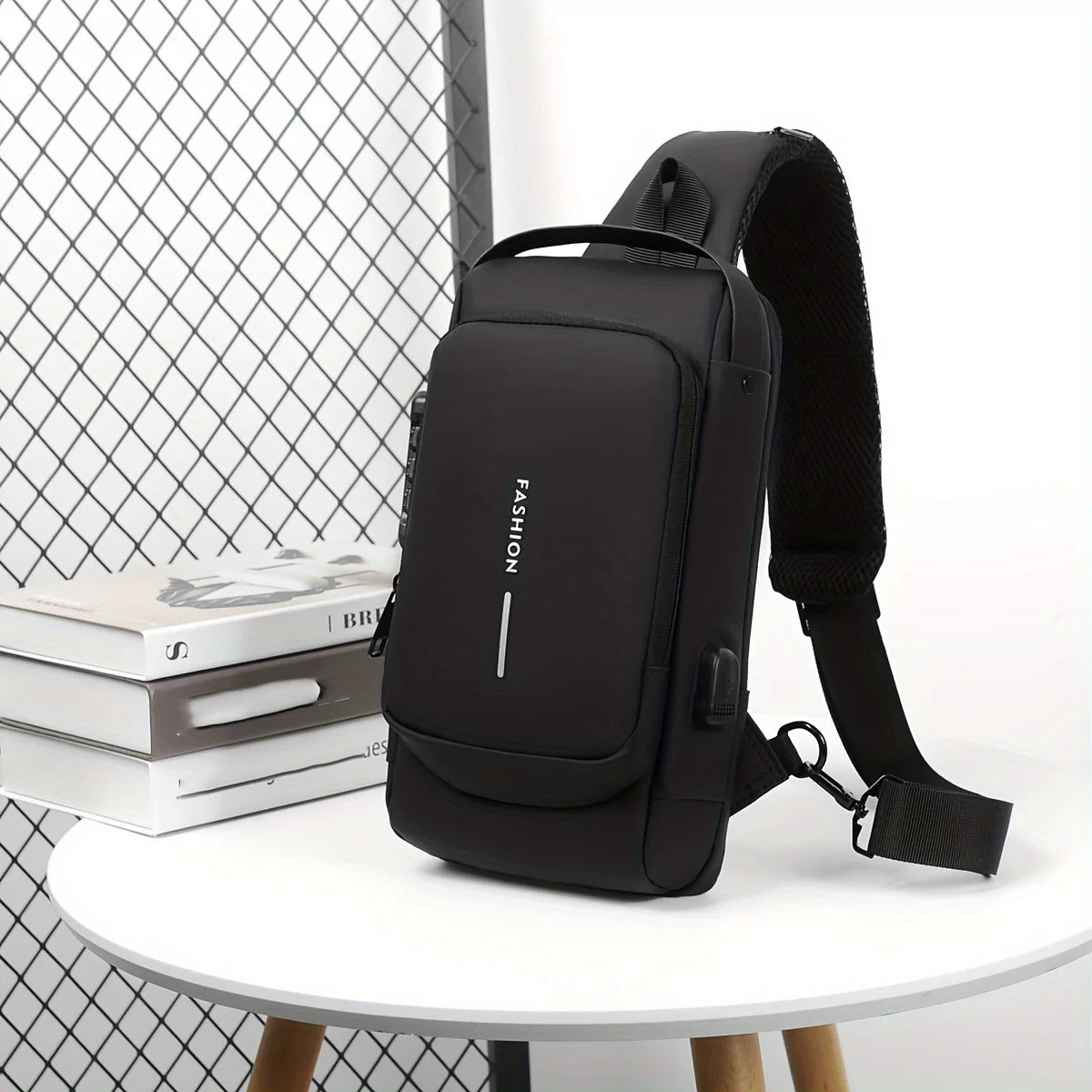 Men's Anti-Theft Password Lock Chest Bag Durable Fabric Adjustable Shoulder Strap Fashion Motorcycle Leisure Sport Crossbody Bag