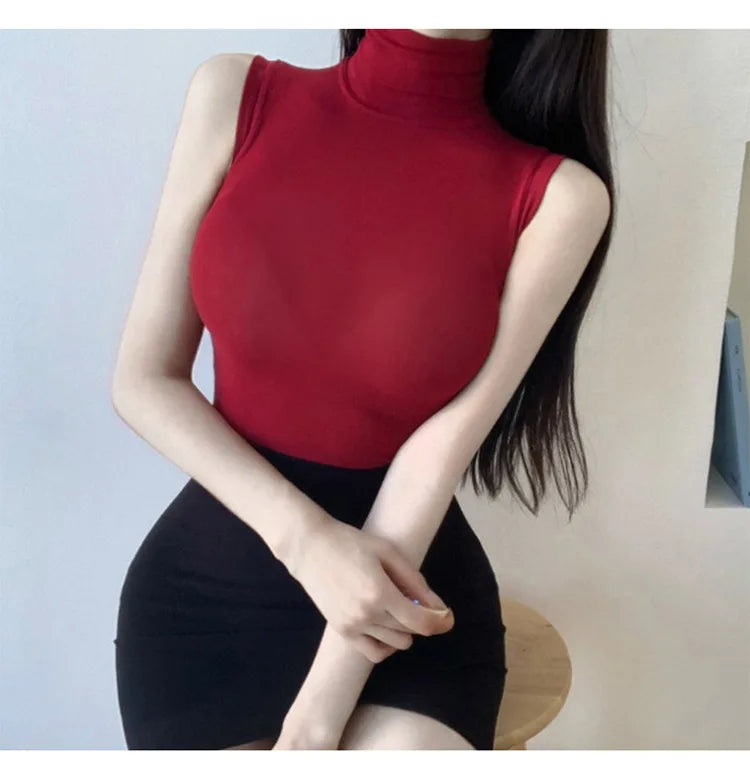 Women's Sexy Solid Halter Crop Top Sleeveless Turtleneck Camisole Summer Casual Fashion Tube Vest