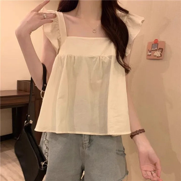 Women's Bow Tie Cami Top Summer Sleeveless Ruffle Hem Crop Top Vibrant Beachwear Loose Fit Casual Blouse