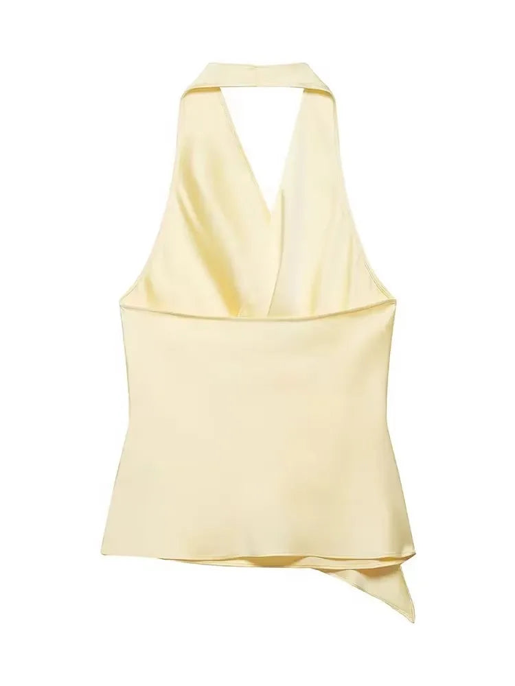 HH Minimalist Womens Backless Sleeveless Halter Top V Neck Casual Office Workwear Weekend Sexy Party Vacation Polka Dot Vest