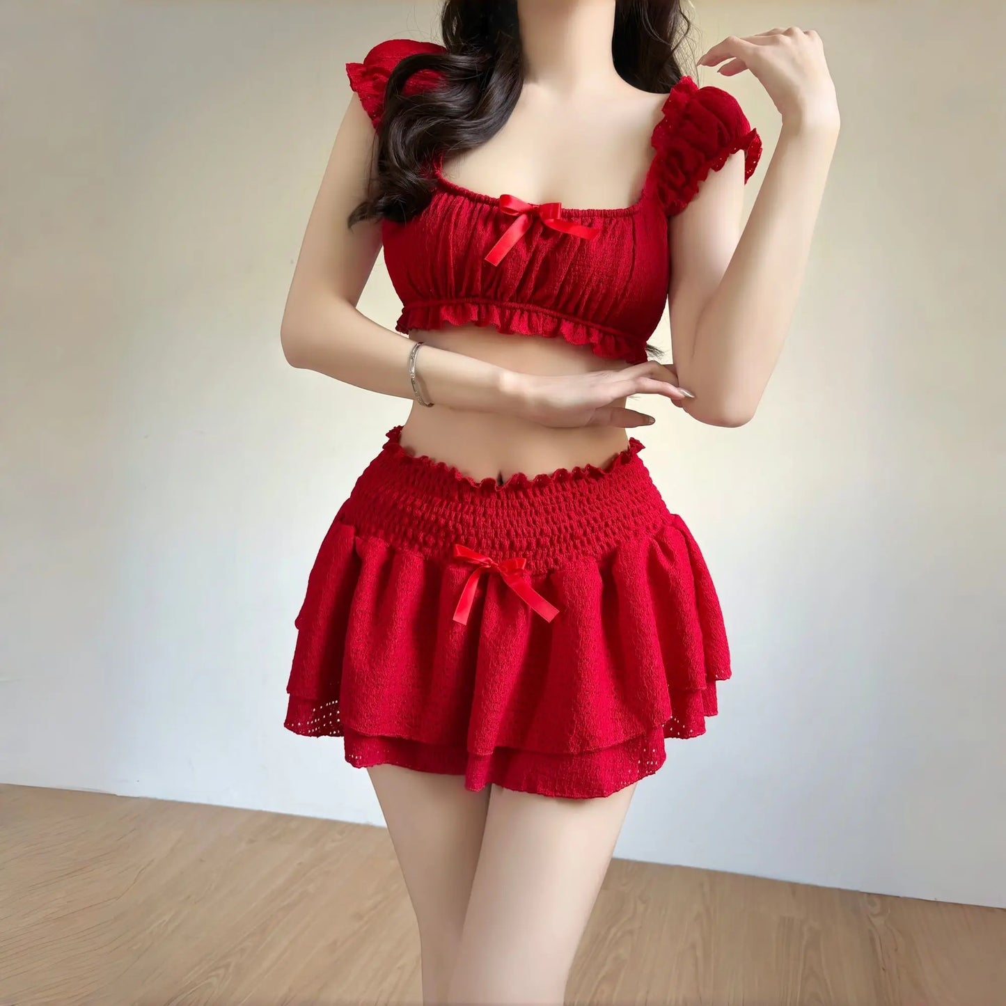 Y2k Harajuku Bikini Sweet 2 Piece Sets Elegant Slim Swimsuit 2000s Swimwear Vintage Beachwear Beach Party Style Swimsuit Women