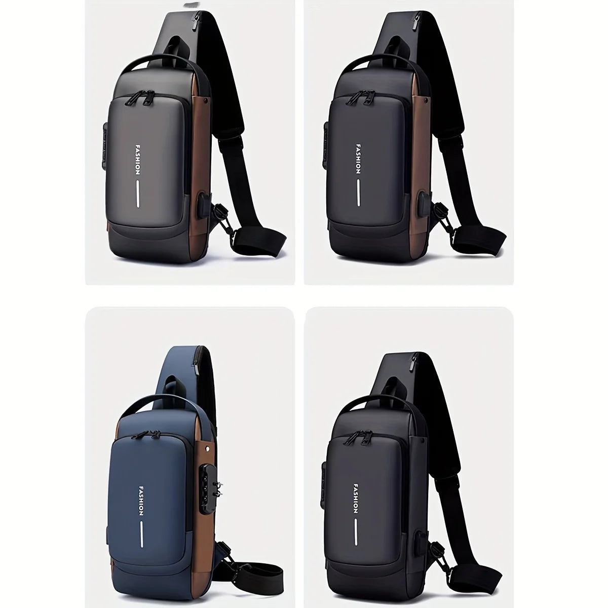 Men's Anti-Theft Password Lock Chest Bag Durable Fabric Adjustable Shoulder Strap Fashion Motorcycle Leisure Sport Crossbody Bag