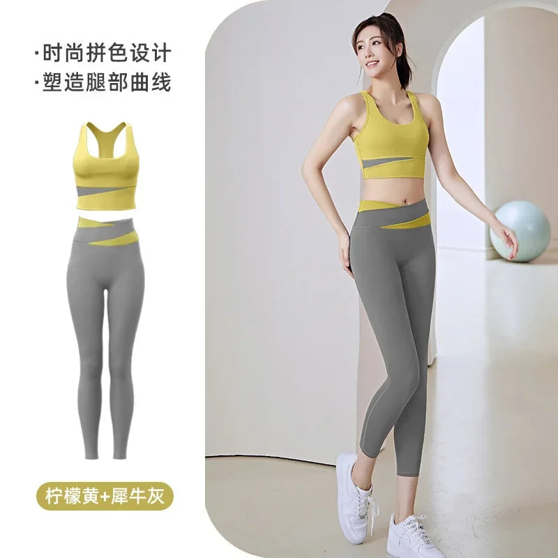 Women Yoga Sets Gym Fitness Suits Shockproof Sports Bra Crop Top High Waist Pants 2 Pcs Tracksuit Lady Butt-lifted Sportswear