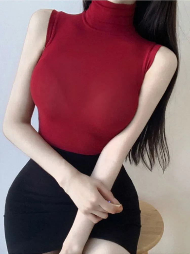 Women's Sexy Solid Halter Crop Top Sleeveless Turtleneck Camisole Summer Casual Fashion Tube Vest
