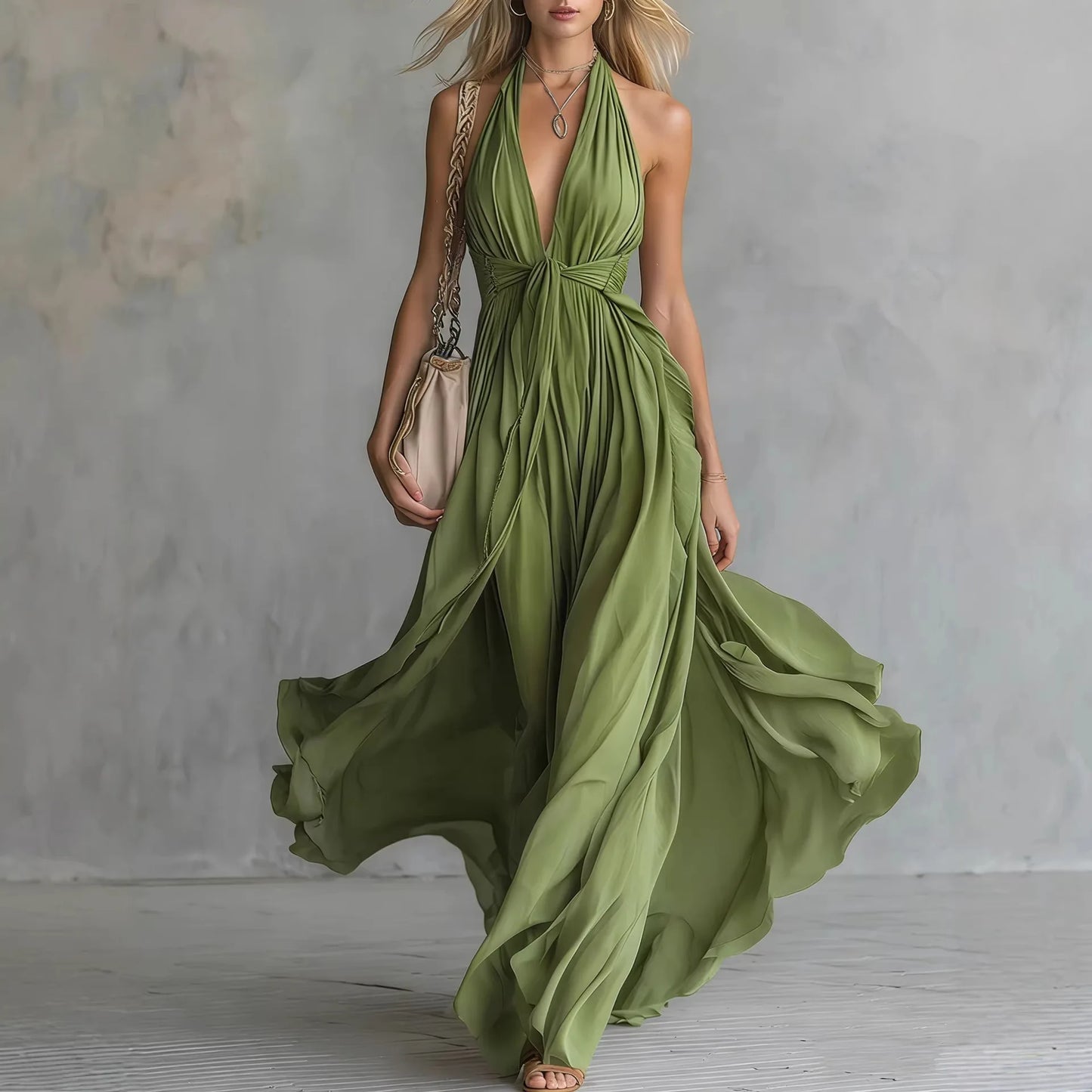 2026 New Women's Sexy Solid Color V-Neck Sleeveless Fitted Dress