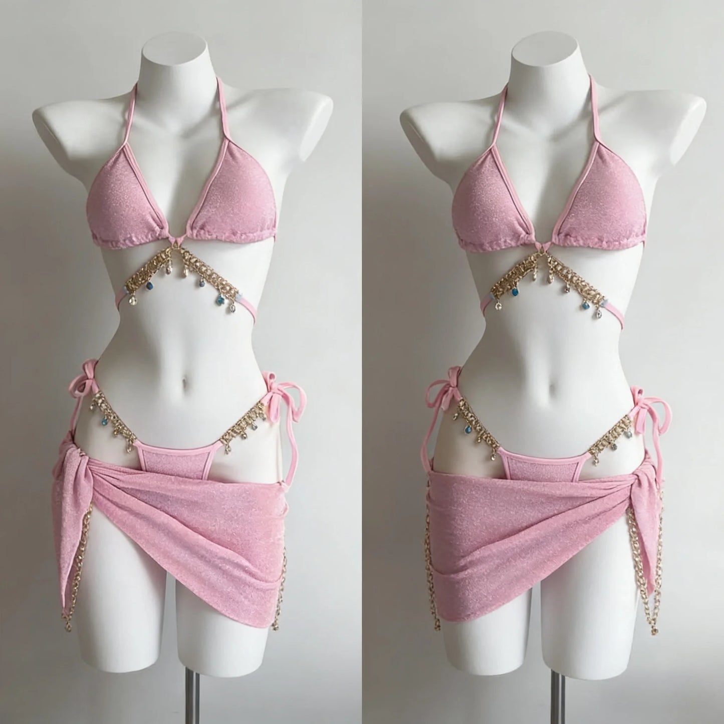 Trendy 2026 Print High Waist Fairy Sexy Sweet 4-Piece Bikini Set - Women's Split Swimwear Beach Vacation Summer Party & Holiday