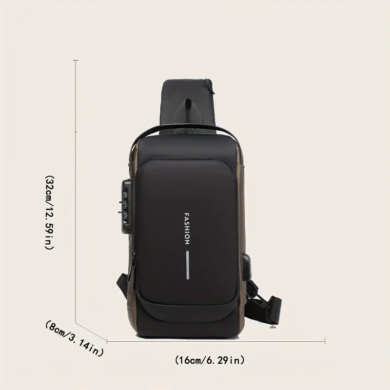 Men's Anti-Theft Password Lock Chest Bag Durable Fabric Adjustable Shoulder Strap Fashion Motorcycle Leisure Sport Crossbody Bag