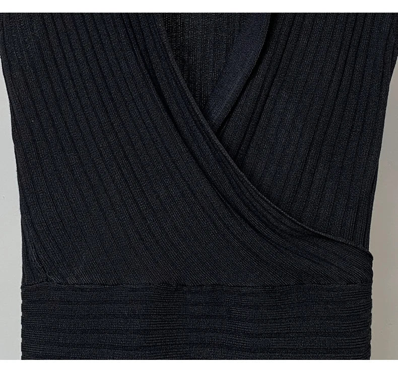 Sexy Deep V-Neck Knitted Crop Top Slim Fit Sleeveless Short Vest Summer New Style Zilihua Commute Style Pure Color Base Shirt