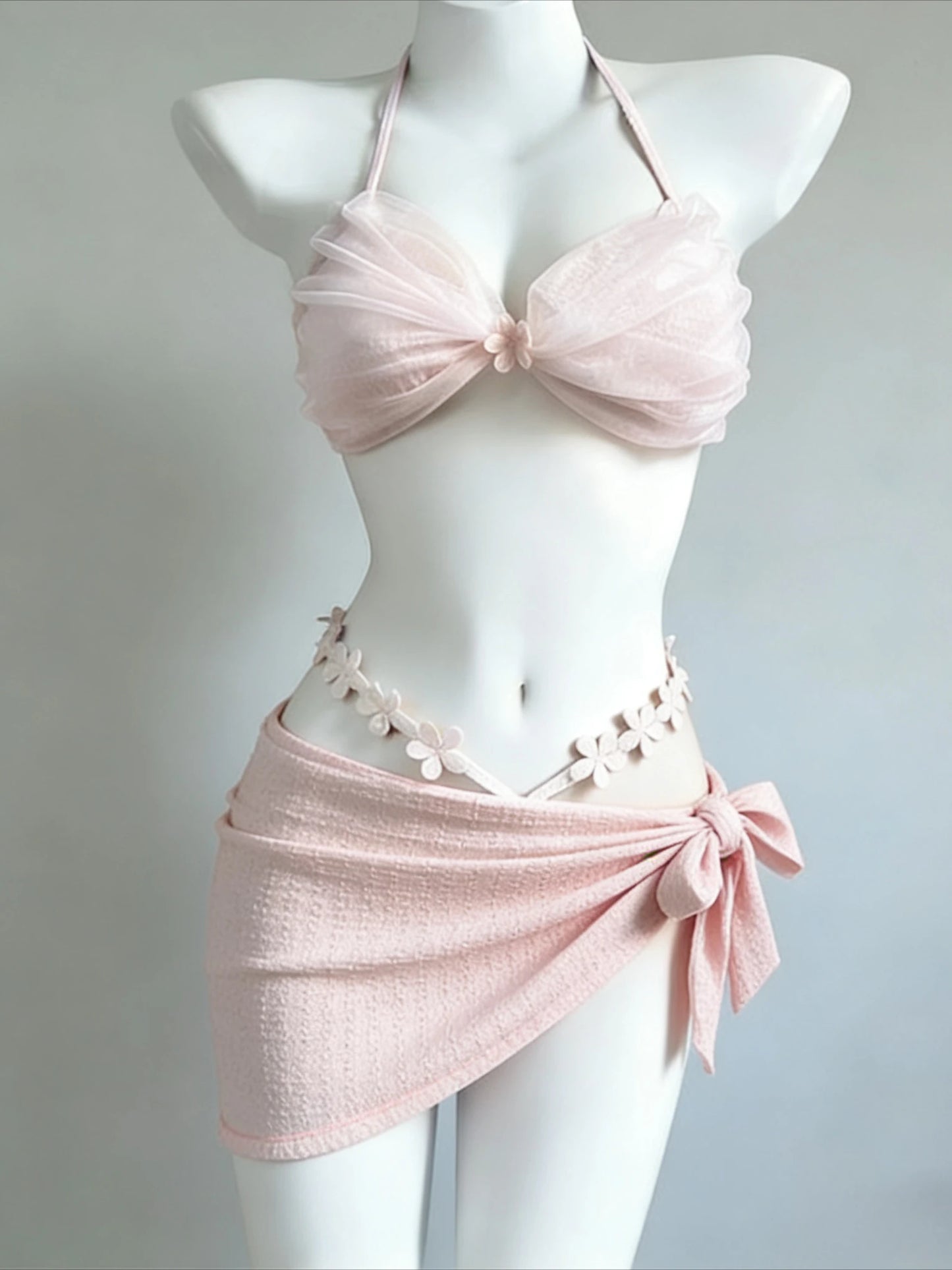 Trendy 2026 Print High Waist Fairy Sexy Sweet 4-Piece Bikini Set - Women's Split Swimwear Beach Vacation Summer Party & Holiday