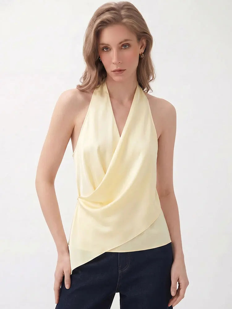 HH Minimalist Womens Backless Sleeveless Halter Top V Neck Casual Office Workwear Weekend Sexy Party Vacation Polka Dot Vest