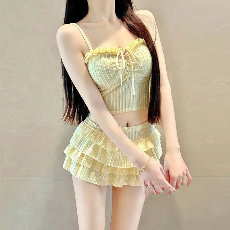 Y2k Harajuku Bikini Sweet 2 Piece Sets Elegant Slim Swimsuit 2000s Swimwear Vintage Beachwear Beach Party Style Swimsuit Women