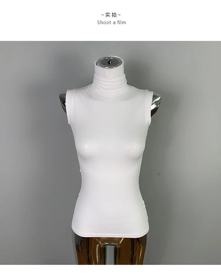Women's Sexy Solid Halter Crop Top Sleeveless Turtleneck Camisole Summer Casual Fashion Tube Vest