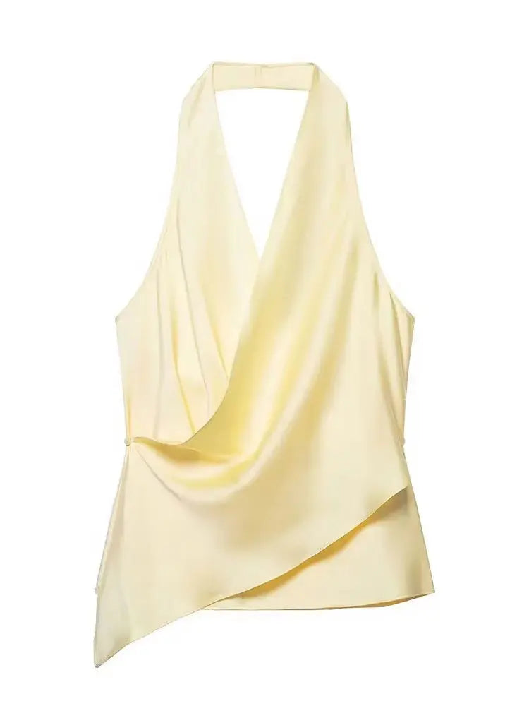 HH Minimalist Womens Backless Sleeveless Halter Top V Neck Casual Office Workwear Weekend Sexy Party Vacation Polka Dot Vest