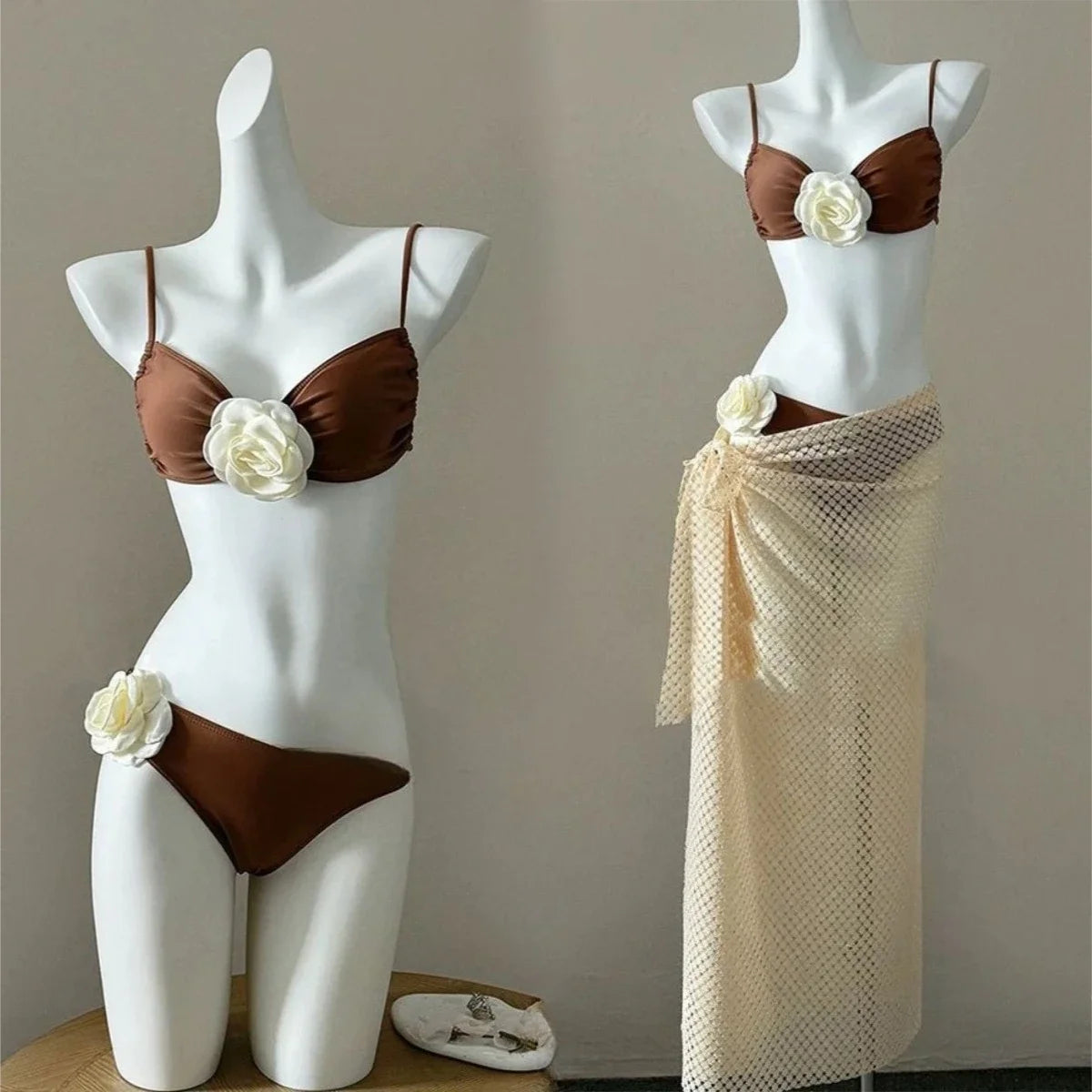 Trendy 2026 Print High Waist Fairy Sexy Sweet 4-Piece Bikini Set - Women's Split Swimwear Beach Vacation Summer Party & Holiday