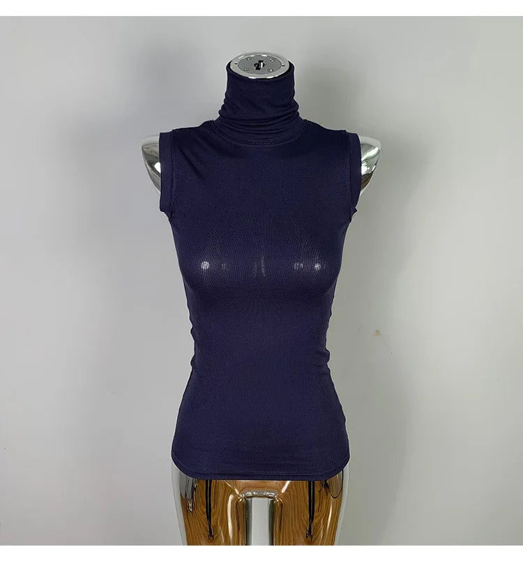 Women's Sexy Solid Halter Crop Top Sleeveless Turtleneck Camisole Summer Casual Fashion Tube Vest