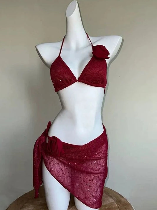 Trendy 2026 Print High Waist Fairy Sexy Sweet 4-Piece Bikini Set - Women's Split Swimwear Beach Vacation Summer Party & Holiday