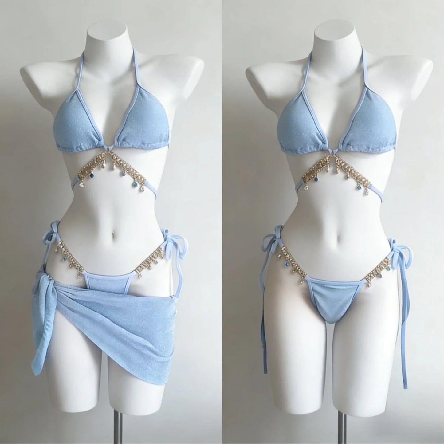 Trendy 2026 Print High Waist Fairy Sexy Sweet 4-Piece Bikini Set - Women's Split Swimwear Beach Vacation Summer Party & Holiday