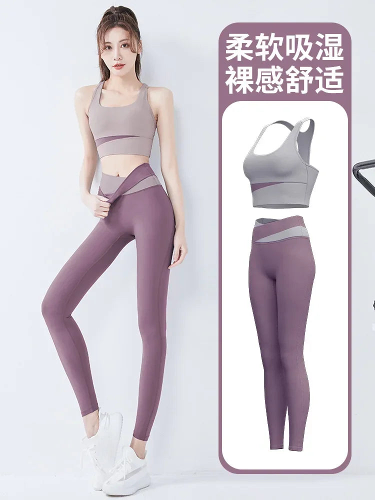 Women Yoga Sets Gym Fitness Suits Shockproof Sports Bra Crop Top High Waist Pants 2 Pcs Tracksuit Lady Butt-lifted Sportswear